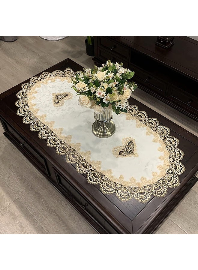 ChicAbode مفرش طاولة قهوة بيضاوي، 19.7 × 43.3 بوصة، دانتيل رمادي، مفرش طاولة دانتيل مطرز، قطعة ديكور مركزية - Image 4